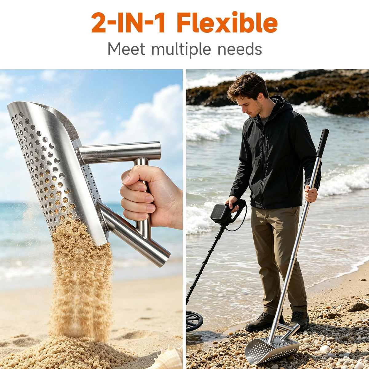 SANLIKE Sand Scoop for Metal Detecting, Stainless Steel with Long Handle
