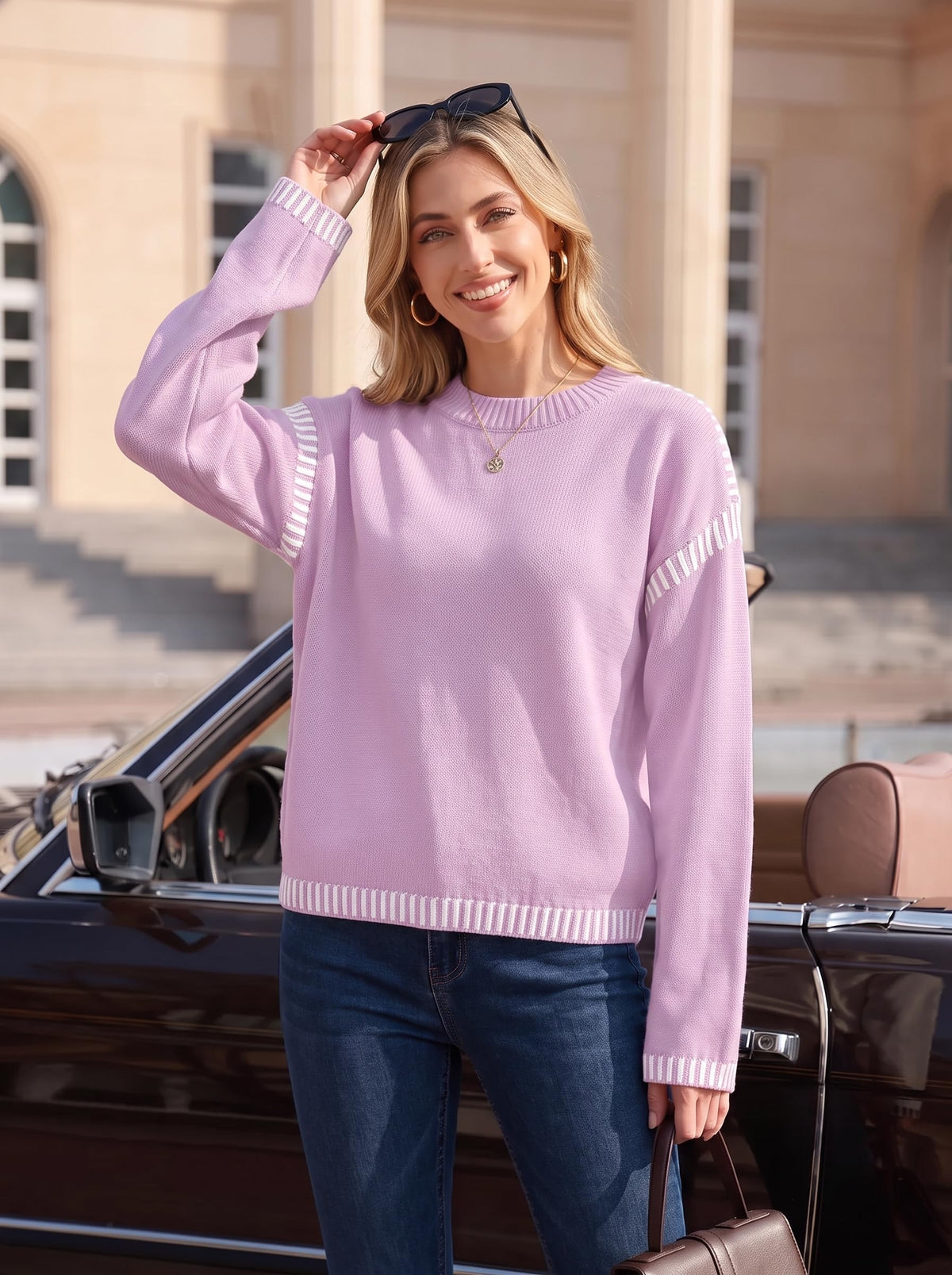 Dokotoo Womens Sweaters 2026 Casual Long Sleeve Knit Sweater Tops Purple L
