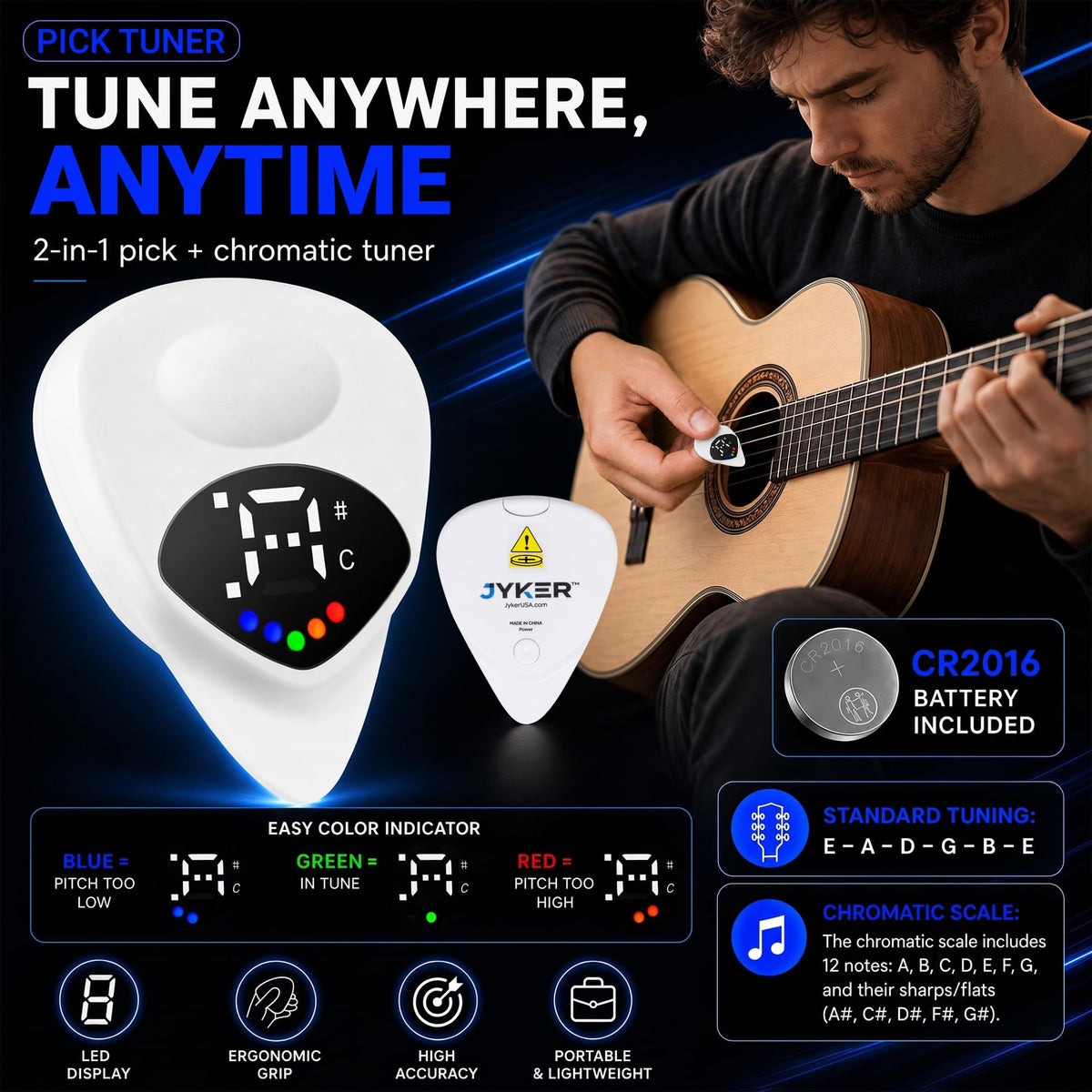 JYKER Guitar Accessories Kit - Guitar Capo, Guitar Picks, Guitar Strap, Pick Holder, 2-in-1 Pick Tuner for Acoustic, Electric, Bass Guitar & Ukulele, Rosewood