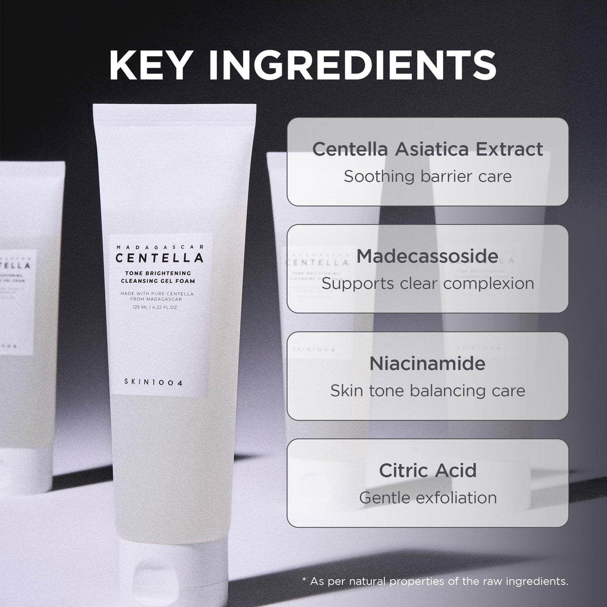 SKIN1004 Tone Balancing Cleansing Gel Foam, 125ml, Makeup Remover & Face Cleanser with Madagascar Centella Asiatica & MadeWhite, Korean Hydrating Gel Facial Cleanser, Korean Skincare