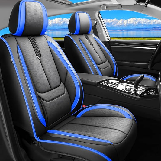 Fit HRV Car Seat Covers for Honda HR-V 2016-2024 2025 2026 - Upgraded Premium Waterproof & Breathable Leather, Airbag Compatible, All-Weather Seat Cushion Protector (2 Front/Black-Blue)