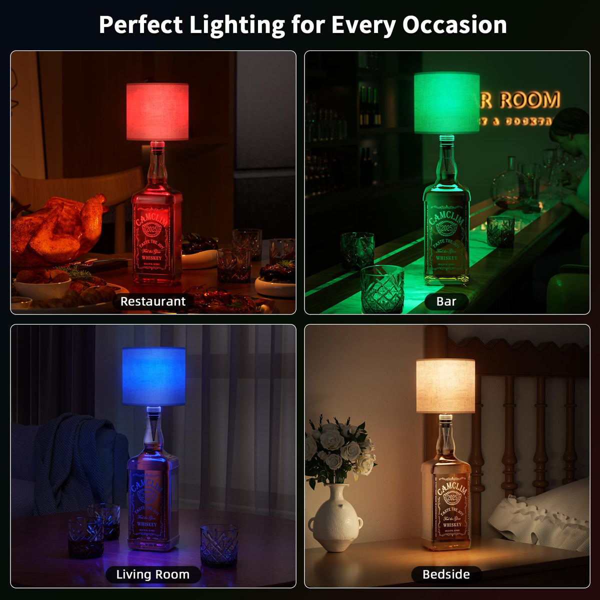 Wireless Wine Bottle Lamp Shade - Remote RGB Bottle Light Rechargeable 2Pcs