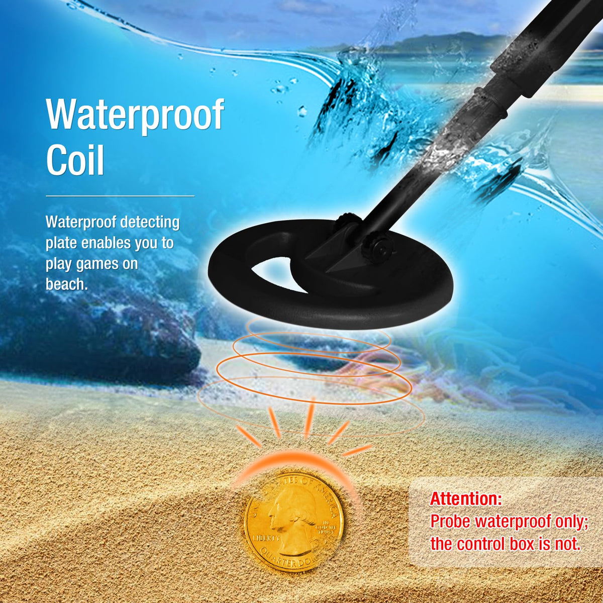 ALLOSUN Metal Detector Handheld Waterproof 6" Search Coil, Adjustable 31.1"-40.2" Metal Detectors with Flashlight for Night Exploration TS20A (Black)