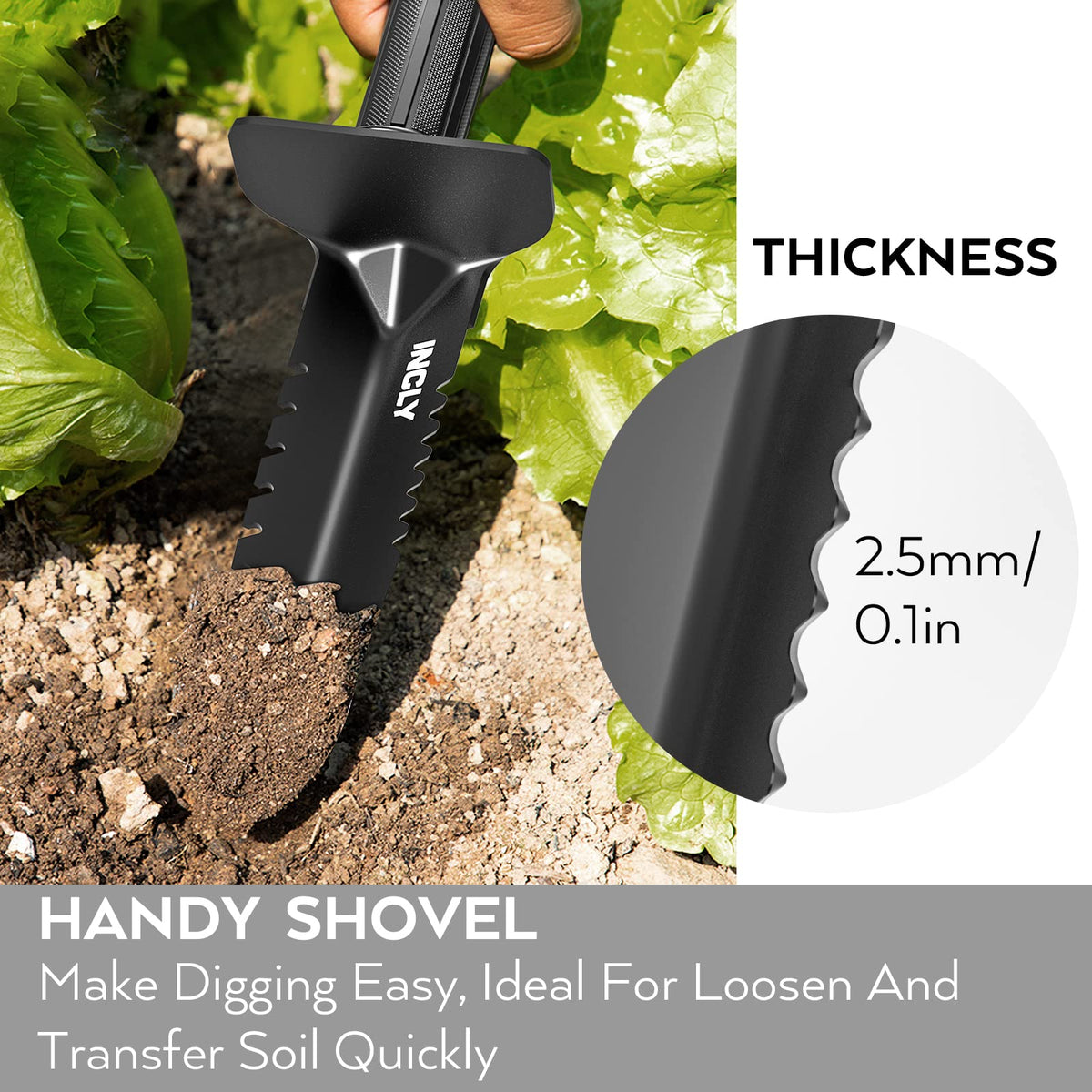 INCLY Metal Detector Shovel, Heavy Duty Double Serrated Edge Digging Tool