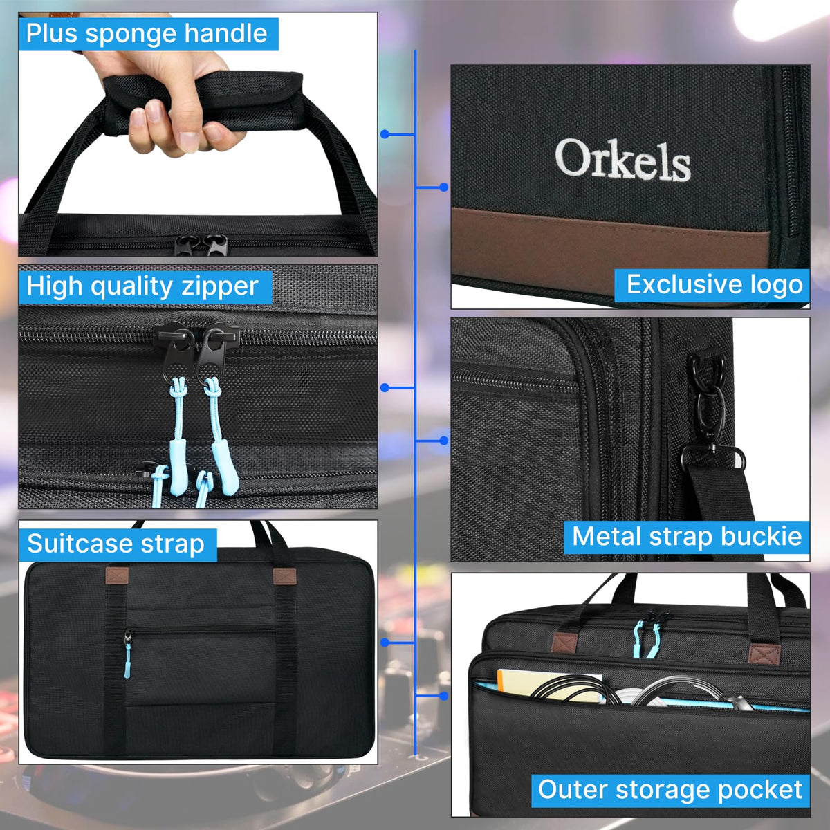 ORKELS DJ Controller Bag, Portable Padded DJ Travel Case with Storage Pocket, Compatible with Pioneer DDJ-400 SB3 SB2 RB FLX4 REV1 DJ2GO2 Party Mix