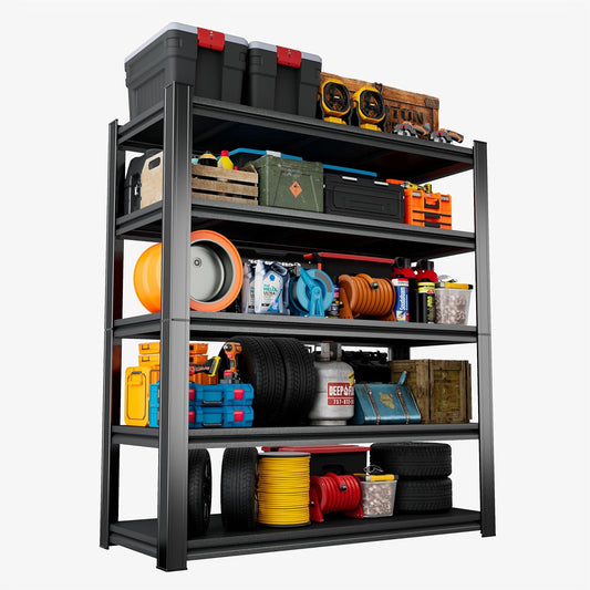 Heavy Duty 5-Tier Shelving Unit 3000LBS Capacity - Adjustable Steel Garage Shelves for Warehouse, Basement Storage(77''H x 39.4''W x 13.8''D)