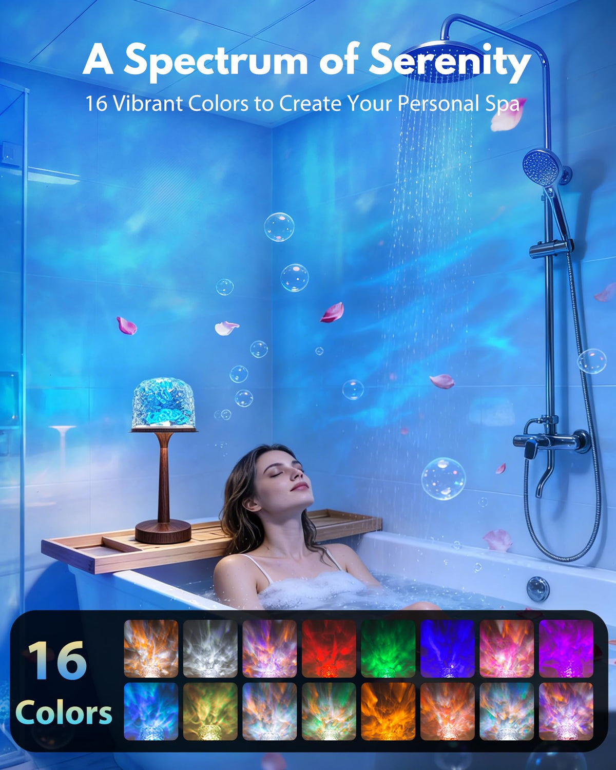 Shower Lamp - Waterproof Bathroom Lamp Ocean Wave Projector, Walnut Grain