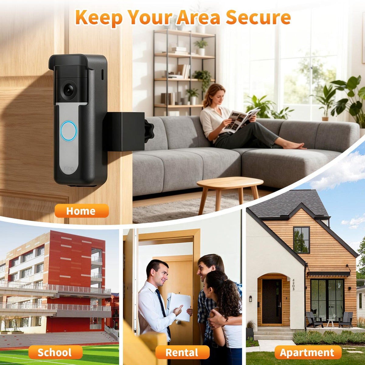 No-Drilling Anti-Theft Doorbell Mount for Ring Battery Doorbell/Plus/Pro 2nd Gen(2026 Newest Model), Doorbell Camera Mount for Apartment/Rental, Mounting Bracket Holder for Inward Swing Door, Black