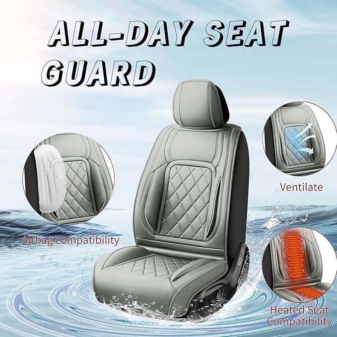 Fit Tucson Car Seat Covers Compatible with Hyundai Tucson 2010-2026, Premium Leather Breathable, Wear Resistant, Airbag Compatible, All-Weather Protection & Full Coverage, 2 Front Seat Gray