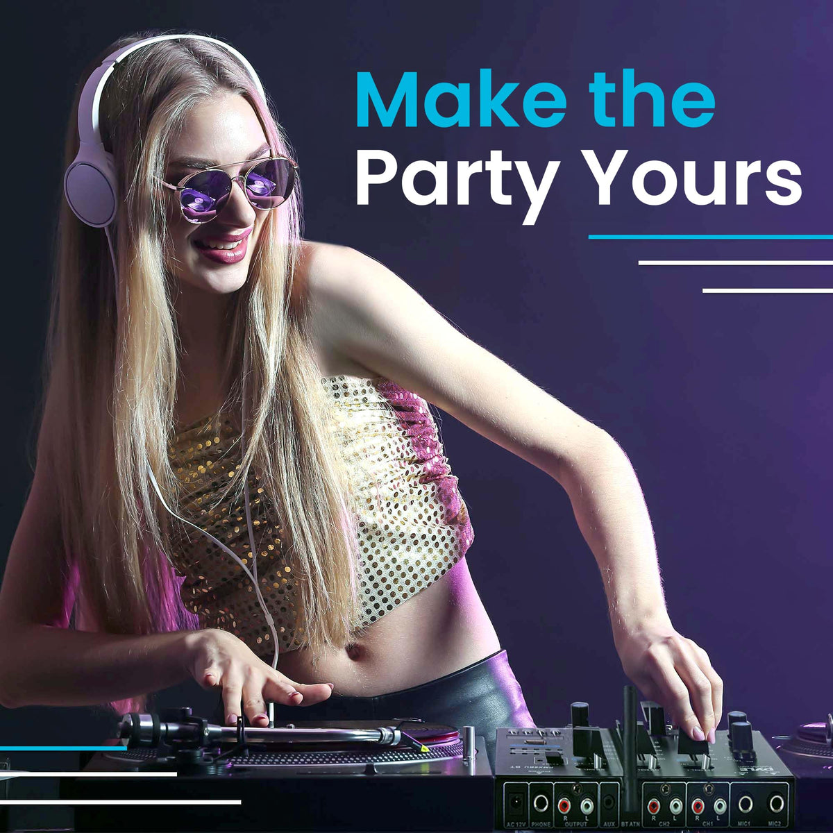 Pyle 3-Channel Professional DJ Mixer w/ Bluetooth - Dual Balanced Mic Inputs w/ Talkover, USB-A MP3 Player, Phono/Line In, CUE Monitor, Crossfader, LED Display for Mobile DJ, Karaoke, Events - PMX8BU