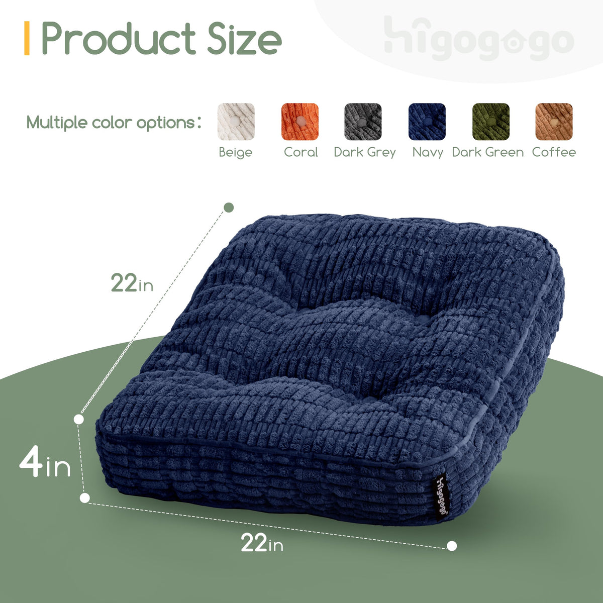 HIGOGOGO Floor Pillow Cushion for Adults, Meditation Cushion Pillow, Blended Corduroy Cover, Large Square Floor Sitting for Tatami Living Room or Yoga, 2Pack, Navy