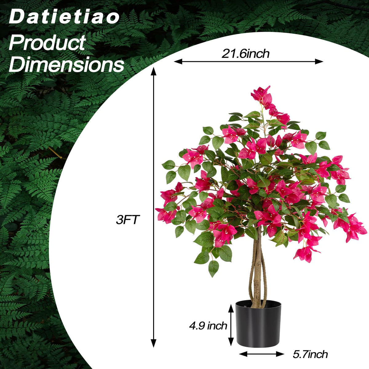 Datietiao 3FT Artificial Bougainvillea Tree with Lush Pink Flowers, Faux Potted Fake Plant, UV Resistant Artificial Tree for Indoor Outdoor Home Decor, Living Room, Office, Patio, Porch