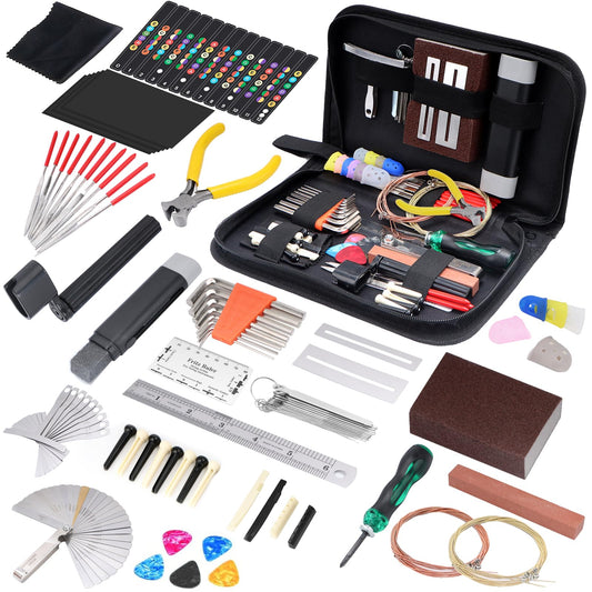 Guitar Tool Kit, 132 Pcs Professional Guitar Repair Kit, Guitar Maintenance Kit with Guitar Tools Accessories and Carry Bag, Guitar Setup Kit for Electric Guitar Acoustic Guitar Ukulele Banjo Bass