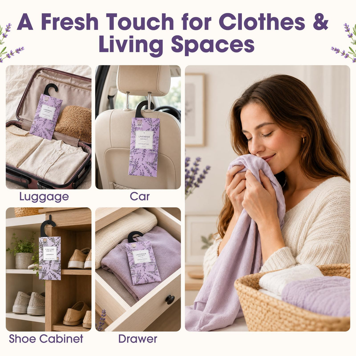 Large 12 Packs Lavender Hanging Scented Sachets Long-Lasting Closet Deodorizer Air Freshener Fabric Refresher Odor Eliminator for Drawer Home Fragrance Gift Set