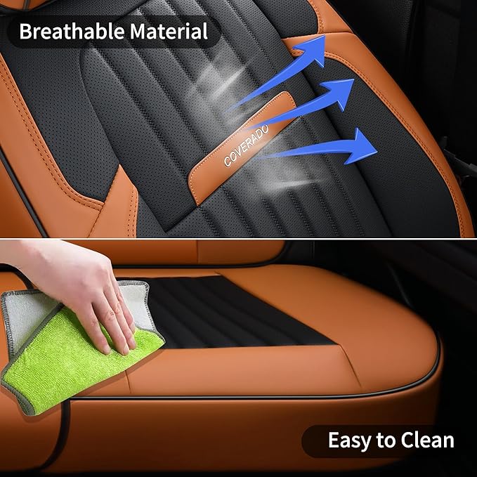 Coverado Car Seat Covers Front, Seat Covers for Cars, Waterproof 2-Pack Car Seat Cushions, Leather Carseat Seat Protectors, Universal Seat Covers Fit for Most Sedans SUV Pick-up Trucks(Brown&Black)