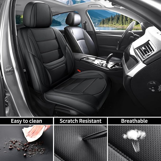 Car Seat Covers Full Set Custom Fit for Mercury Grand Marquis 1995-2011,Premium Faux Leather with Lumbar Support, Breathable, Anti-Slip & Soft Touch(Black,Fullset)