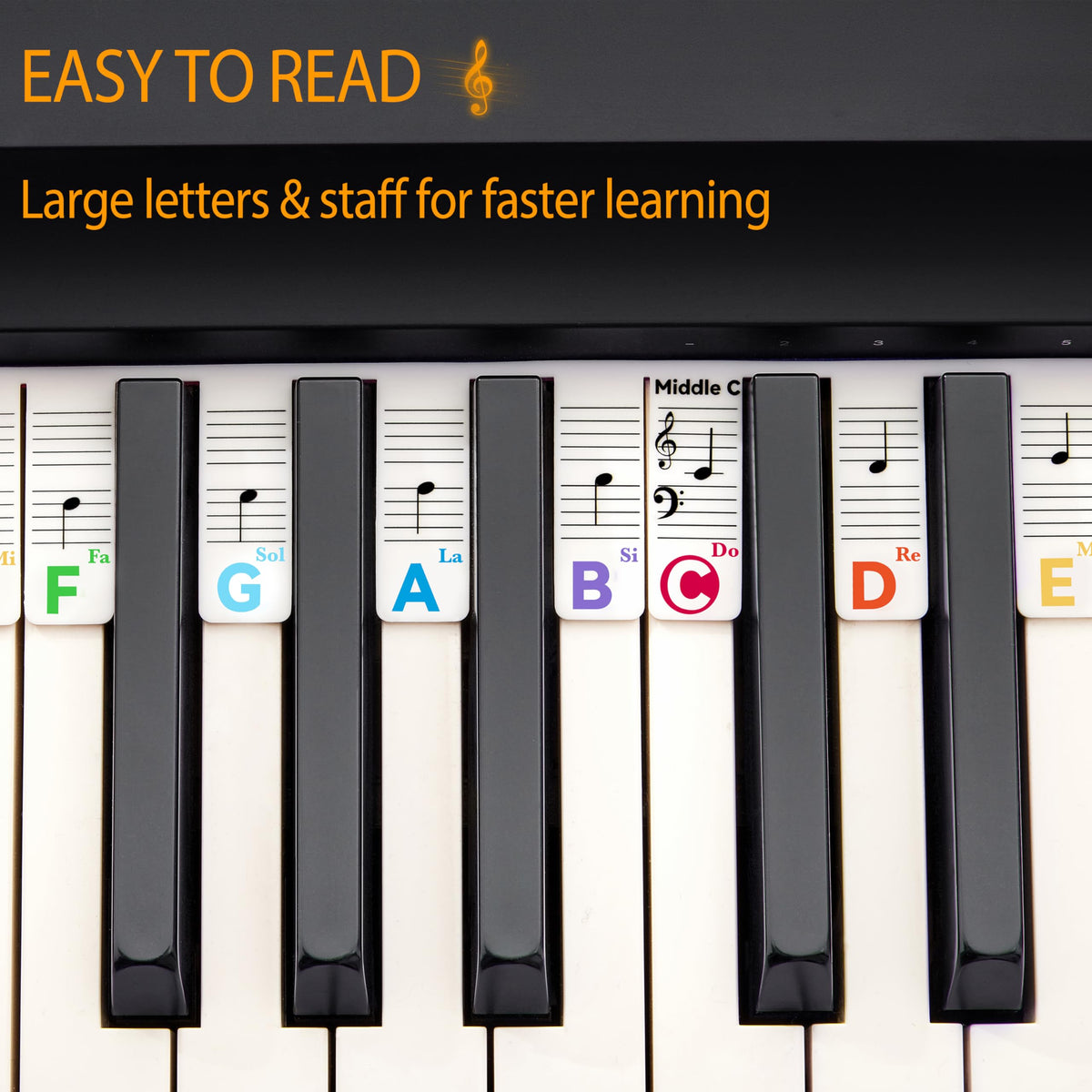 88/61 Keys Piano Keyboard Notes Guide Removable, Silicone Piano letters keys Labels for Beginner, Accessories Gifts for Adult & Kids Pianos Learning, Lead & Nickel Free, BPA Free, No Need Sticker