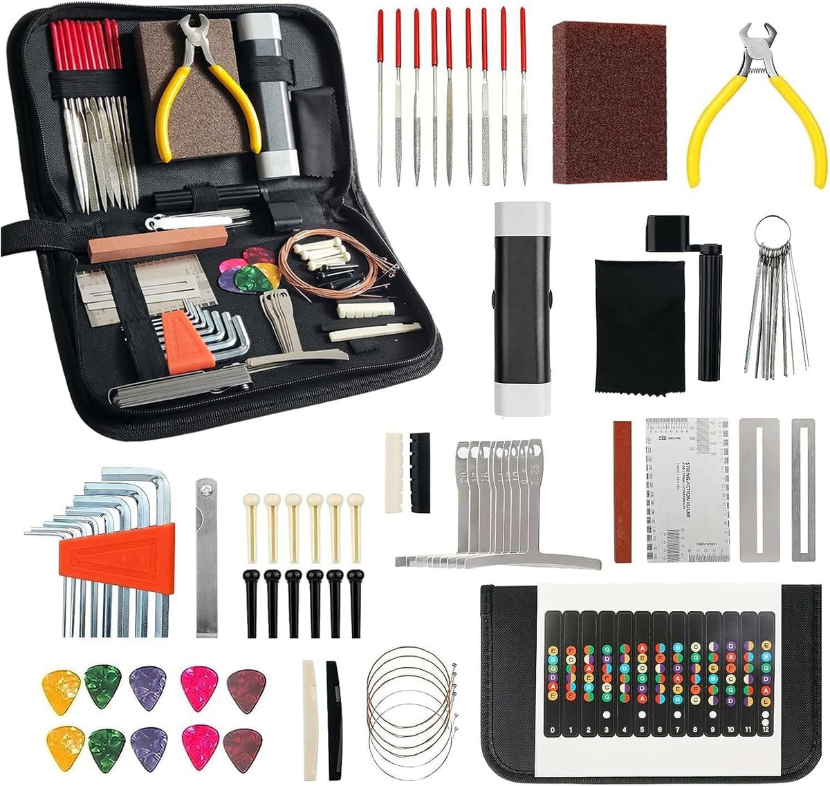 72 Pcs Guitar Tool Kit with Carry Bag,Professional Guitar Repairing Maintenance Tool Kit for Acoustic Guitar Electric Guitar Ukulele Bass Banjo,Ideal Guitar Accessories for Guitar Enthusiast