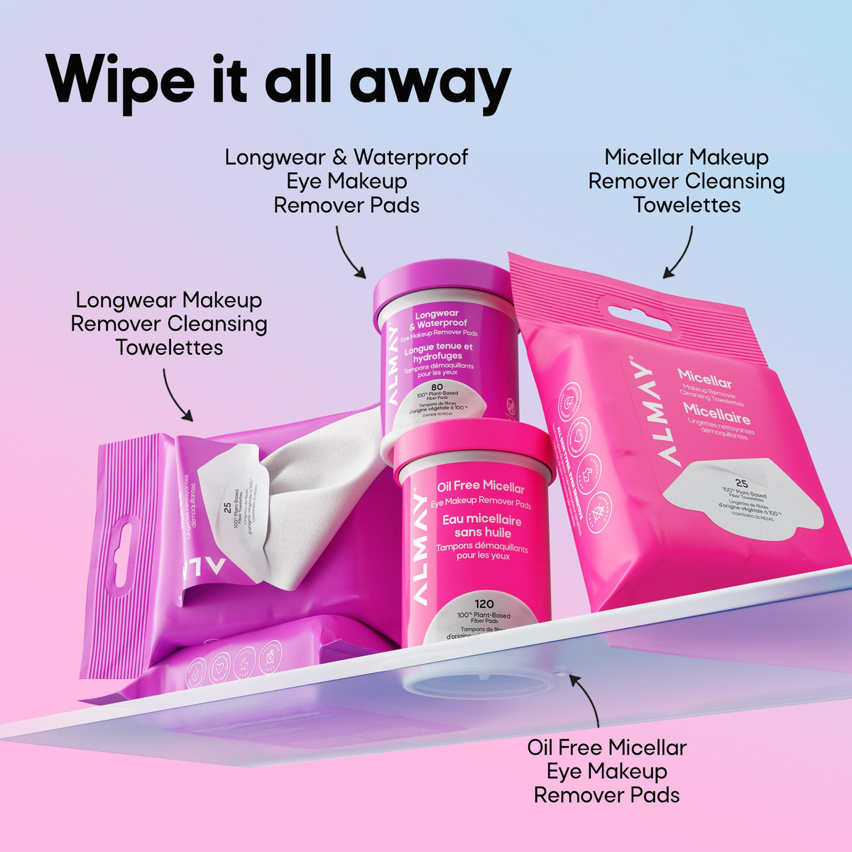 Almay Micellar Makeup Remover Cleansing Towelettes, Hypoallergenic, Fragrance-Free, 25 Count (Pack of 2)