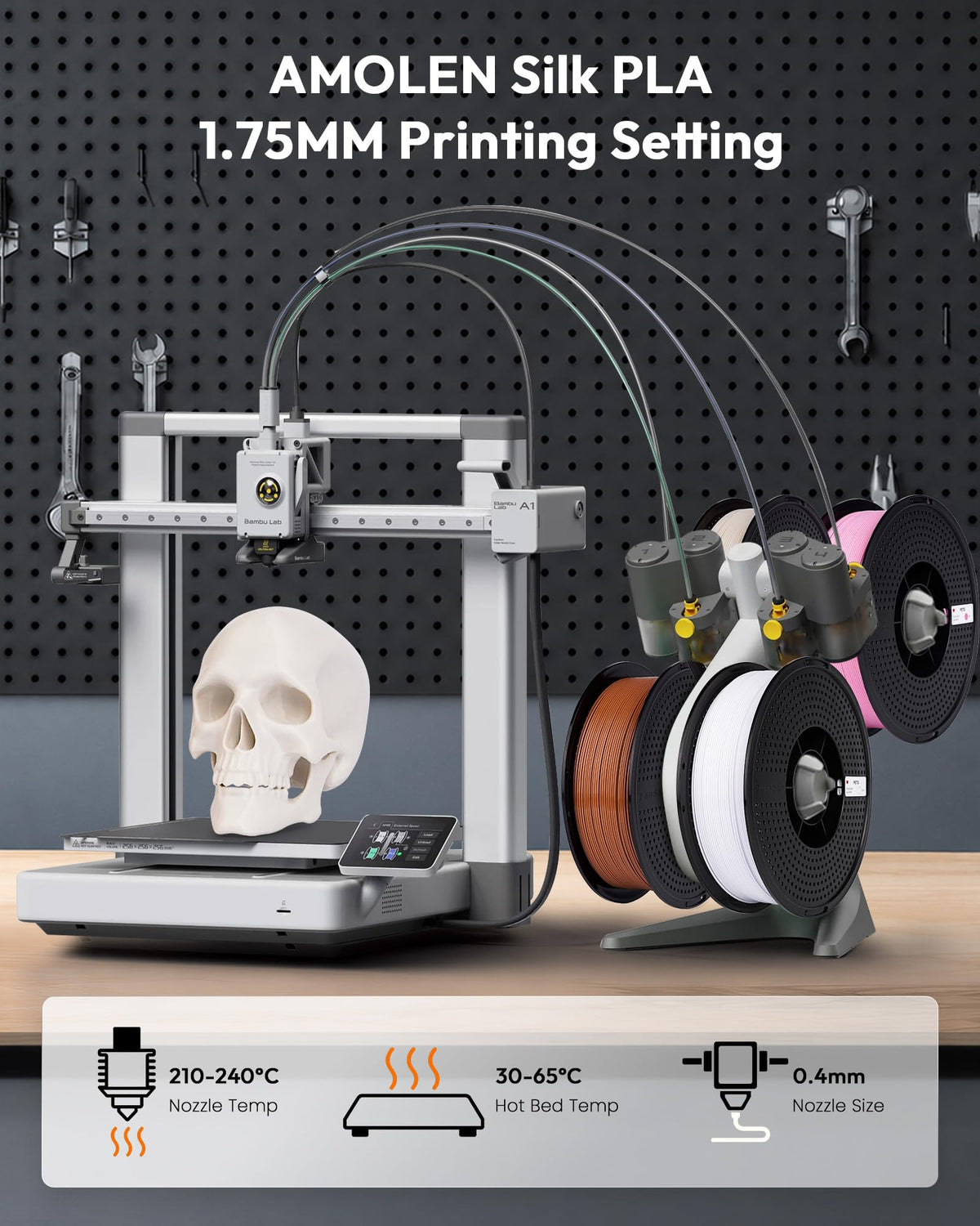 AMOLEN PETG 3D Printer Filament 1.75mm, High-Speed, 2KG Black+White Bundle