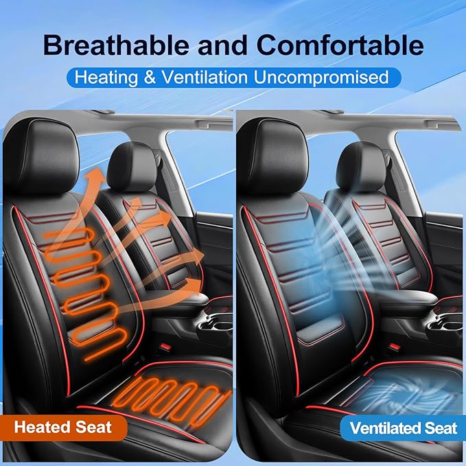 Fit Insight Car Seat Covers for Select Honda Insight 2010-2022, Premium Full Coverage Leather, Airbag Compatible & Scratch-Resistant, Waterproof All Weather Seat Protector, Full Set, Red Trim
