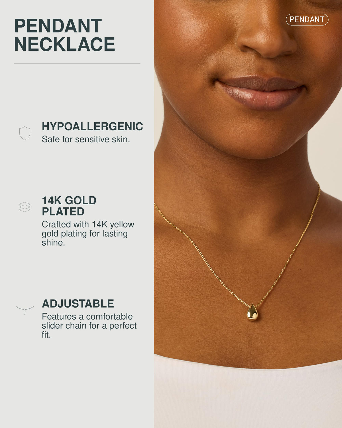 PAVOI Dainty Pendant Necklace for Women, 14K Gold Plated, Yellow Gold, Y
