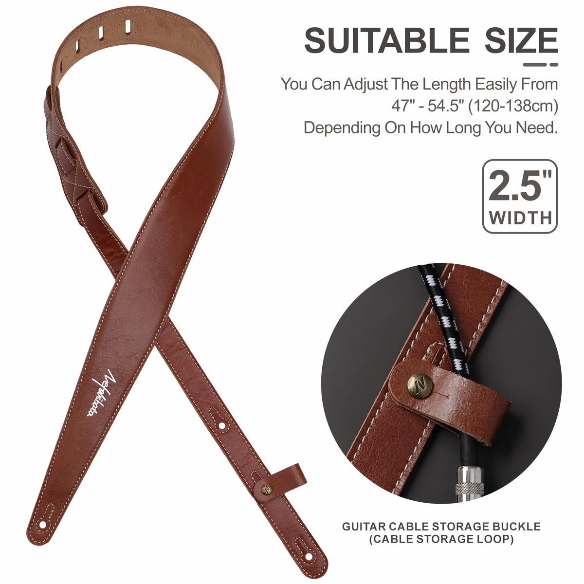 Nefelibata Guitar Strap 2.5", Head Layer Cowhide Leather Guitar Straps with Foam Padding for Bass, Electric, and Acoustic Guitars