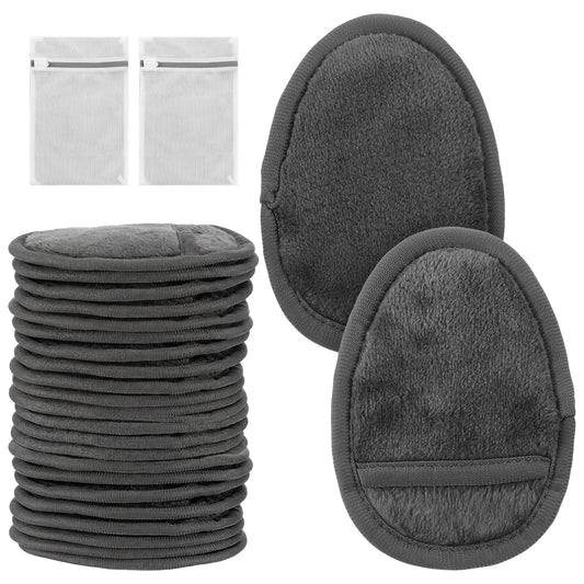 24Pcs Makeup Remover Pads, Grey Microfiber with 2 Storage Bags