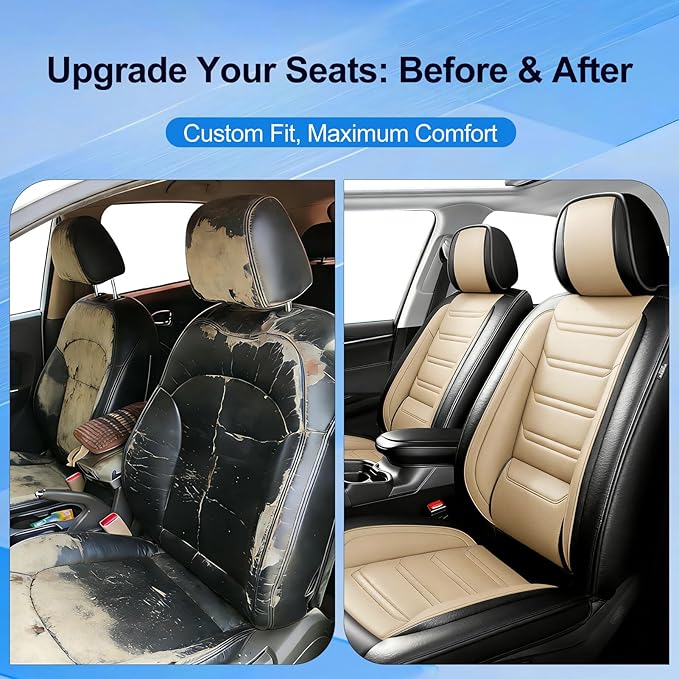Fit Insight Car Seat Covers for Honda Insight 2010-2022 Premium Leather, Airbag Compatible, Scratch-Resistant, Waterproof All Weather Seat Protector, Airbag Compatible, Full Set, Black+Beige