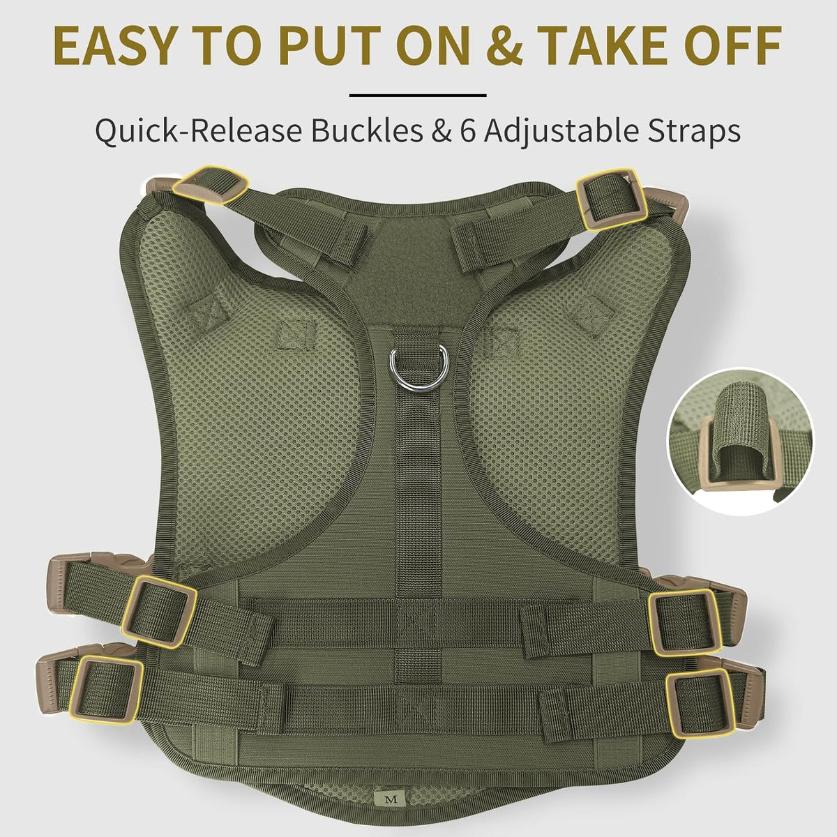Tactical Dog Harness for Large Dogs Heavy Duty No Pull Dog Harness with Handle Adjustable 6-Buckle German Shepherd Big Size Dog Vest for Walking Training Hunting