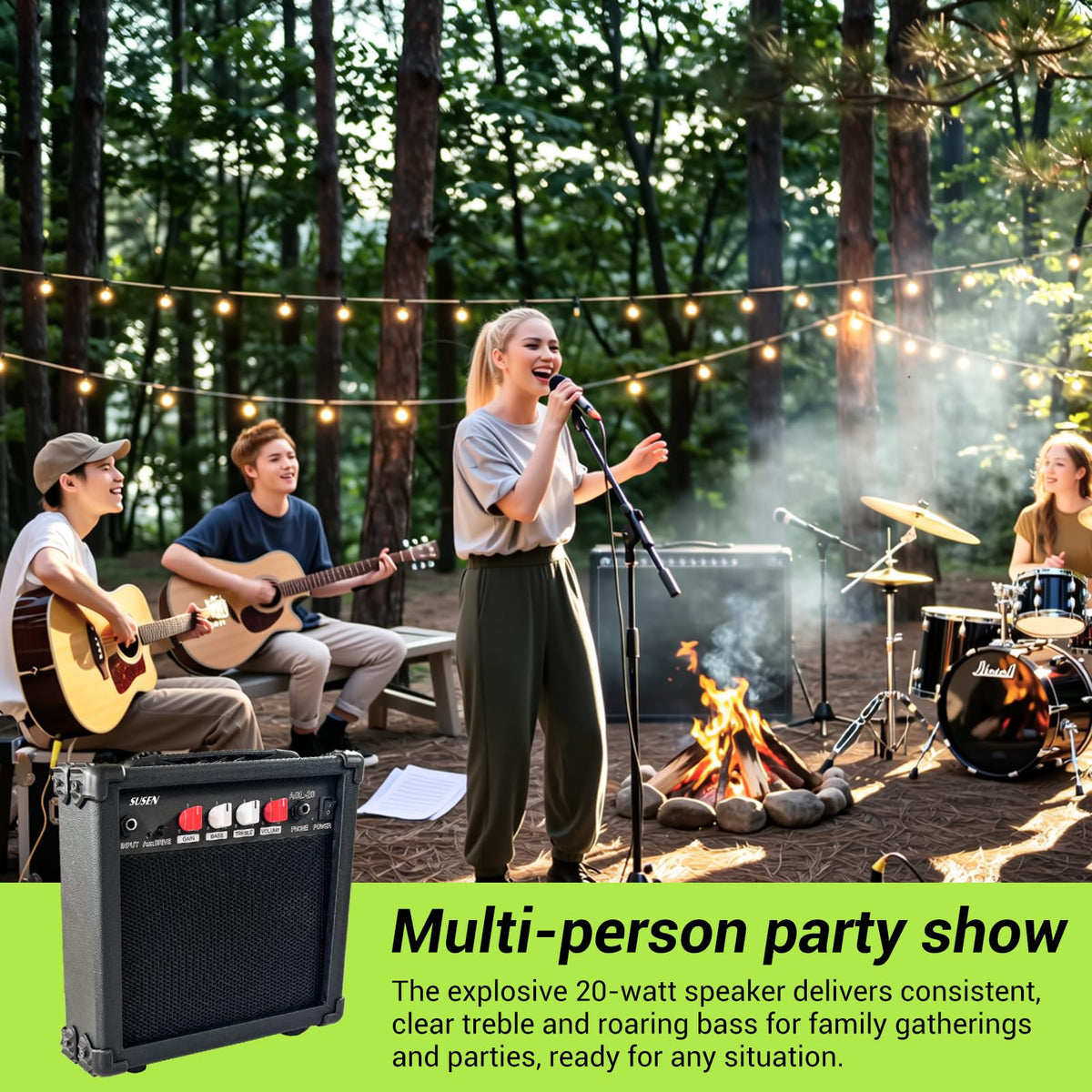 SUSEN Electric Guitar Amp 20 Watt Amplifier Portable Amp with Headphone Input Gain Powe Including Professional Noise Reduction Cable