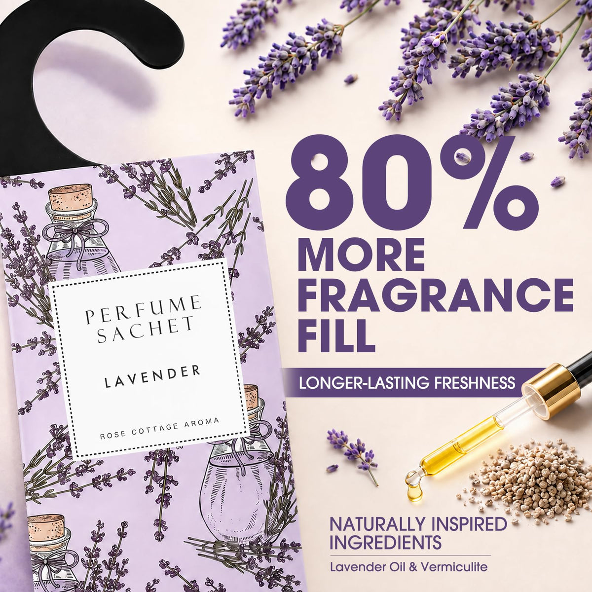 Large 12 Packs Lavender Hanging Scented Sachets Long-Lasting Closet Deodorizer Air Freshener Fabric Refresher Odor Eliminator for Drawer Home Fragrance Gift Set