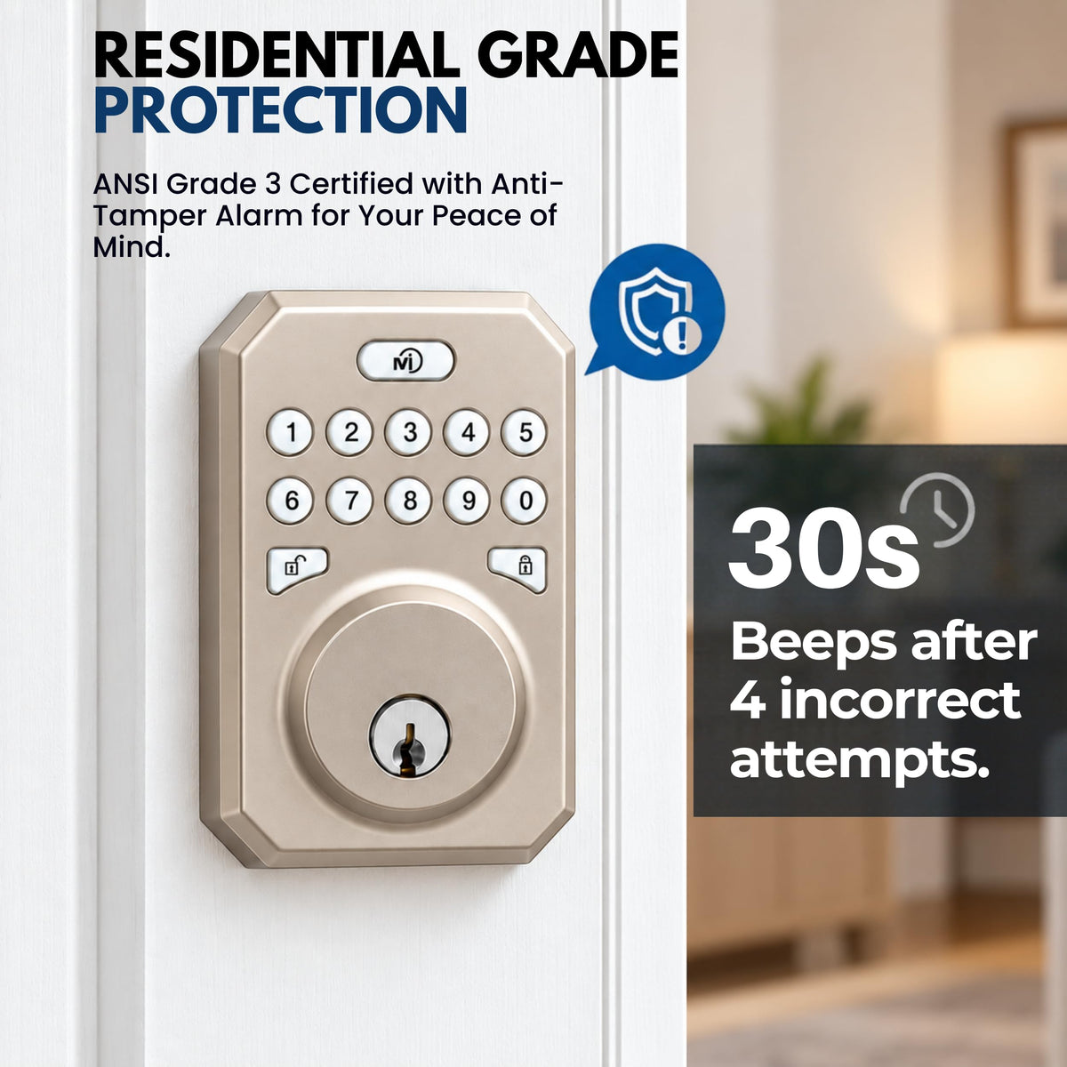 MiLocks Keyless Entry Door Lock with Keypad, Deadbolt, Satin Nickel