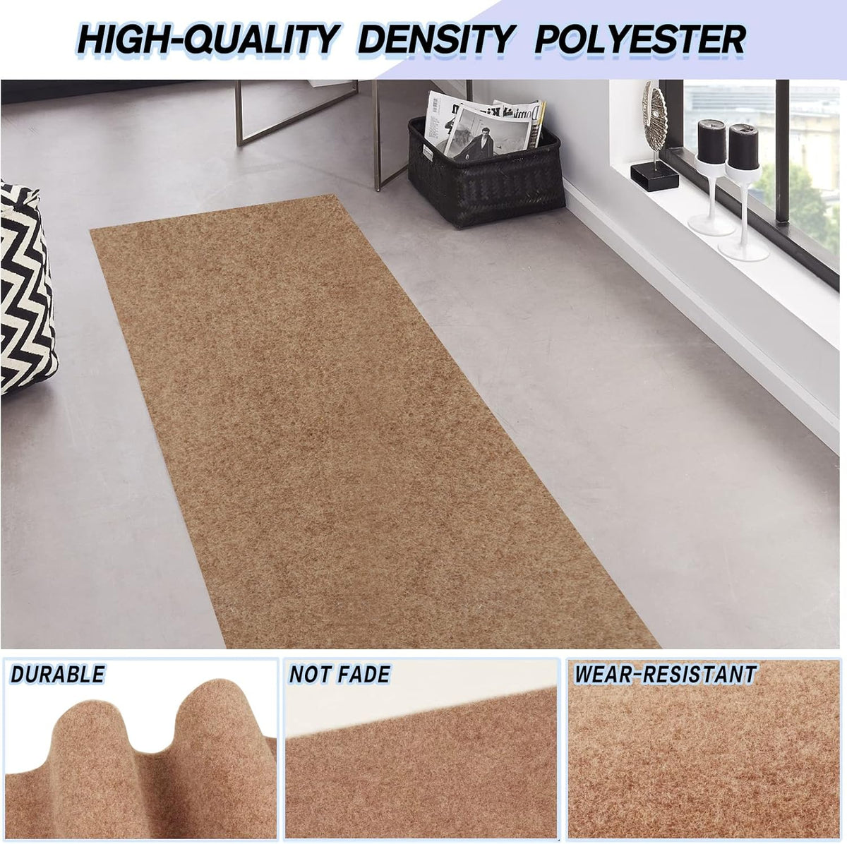 Custom Size Backed Non-Slip Area Rugs Runner, Easy Clean, Waterproof Runner Rugs for Hallway Entryway, Kitchen, Laundry, 2FT x 22FT, Beige