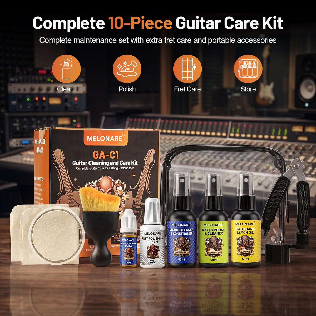 MELONARE 10-Piece Guitar Cleaning and Care Kit with Lemon Oil GA-C1