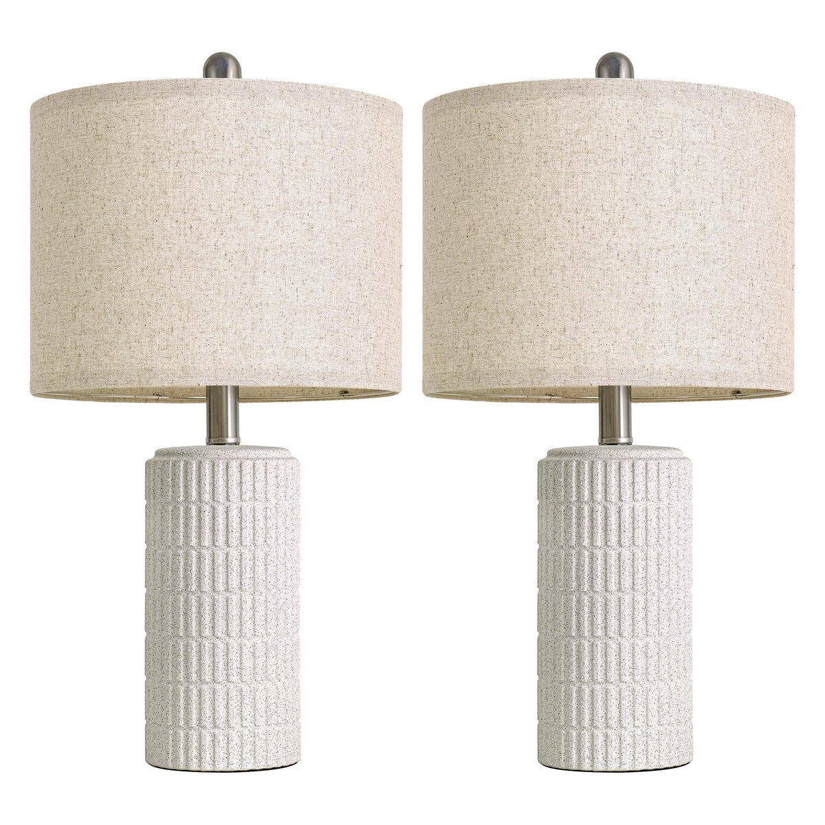 PoKat 20.75" Stone-Like Farmhouse Ceramic Table Lamps Set of 2 for Bedroom, White Bedside Lamps for Night Stands, Matte-Textured Decor Nightstand Table Lamps for Living Room End Table White