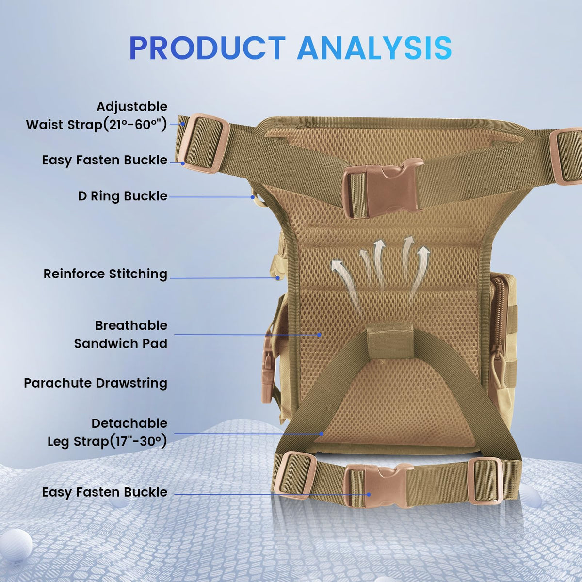 Metal Detecting Waist Bag, Drop Leg Bags, Waterproof Metal Detector Tool Bag, for Outdoor Metal Detector Accessory (Tan)