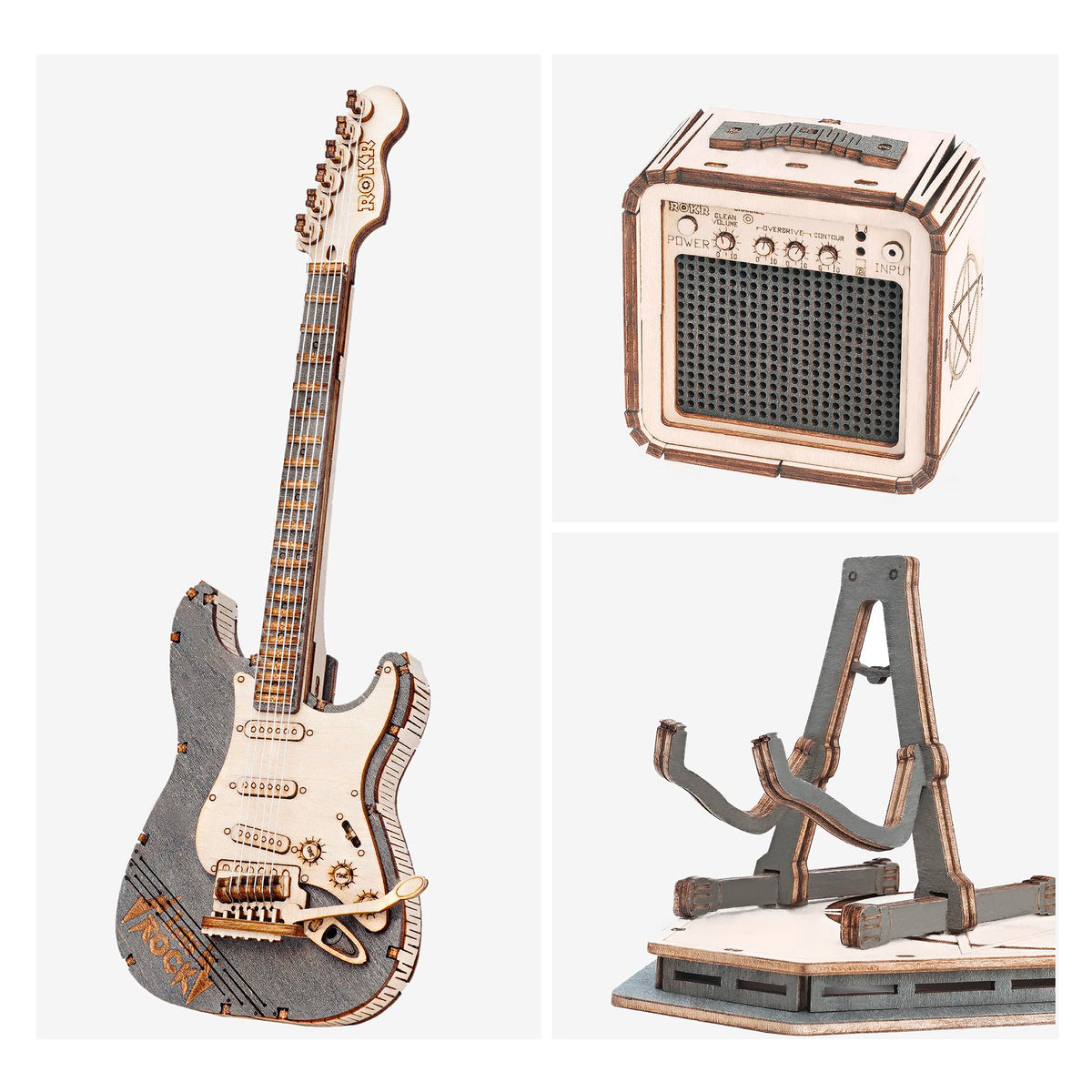 ROKR Toy Guitar DIY Kit,STEM Projects for Kids 8-12,Model Kits for Adults,3D Wooden Puzzles for Adults and Kids