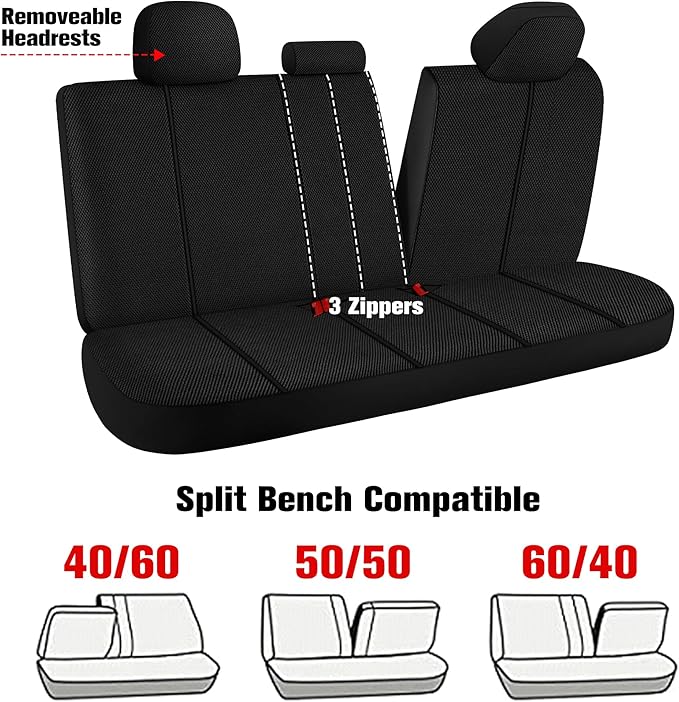 Breathable Premium Car Seat Covers Full Set，3D Air-Mesh Seat Covers for Cars，Comfortable Safety Airbag Compatible，Universal for Most Cars Sedan Truck SUV(Black)