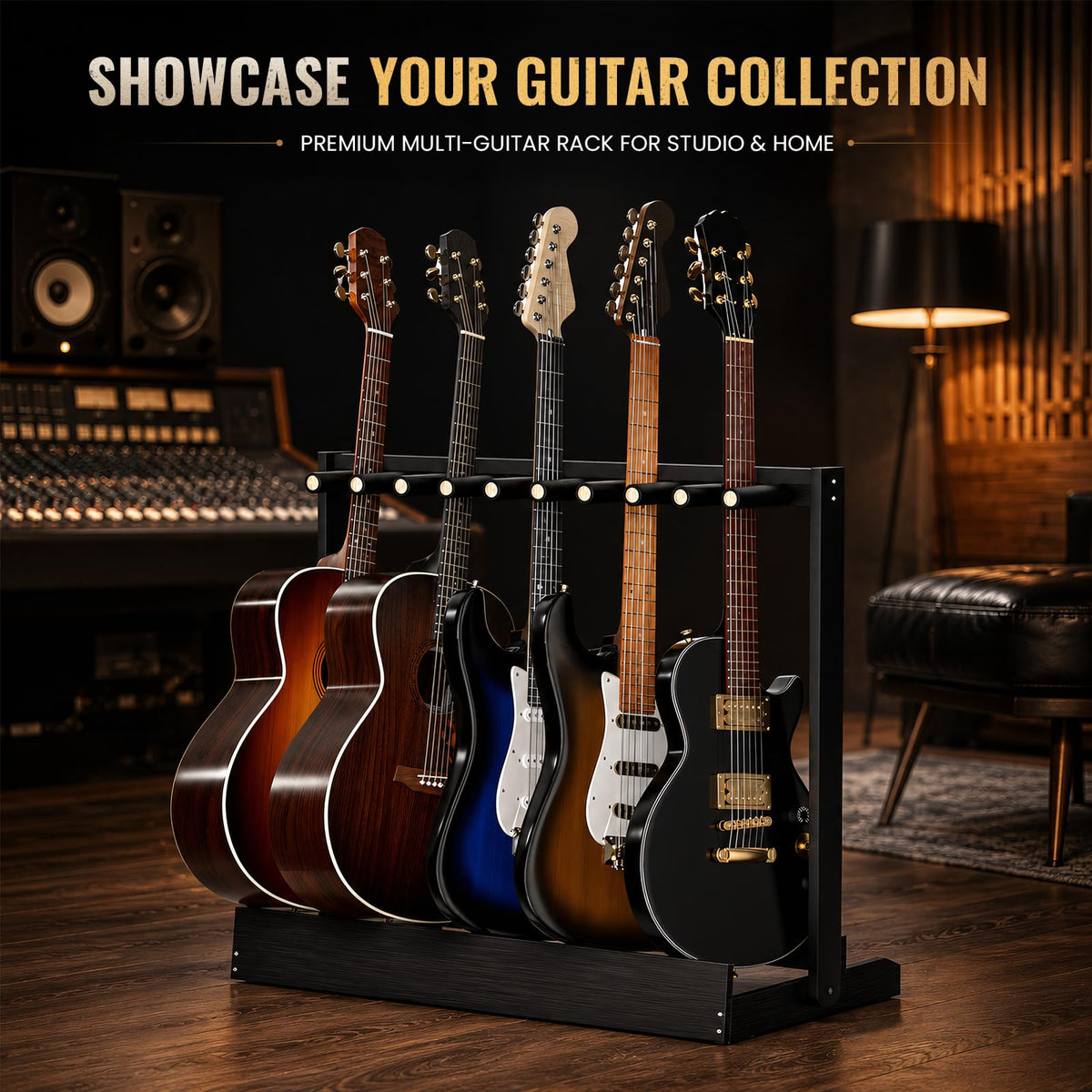 YUHUBY Adjustable EVA Padded Rod Guitar Rack Folding Multi Guitar Stand