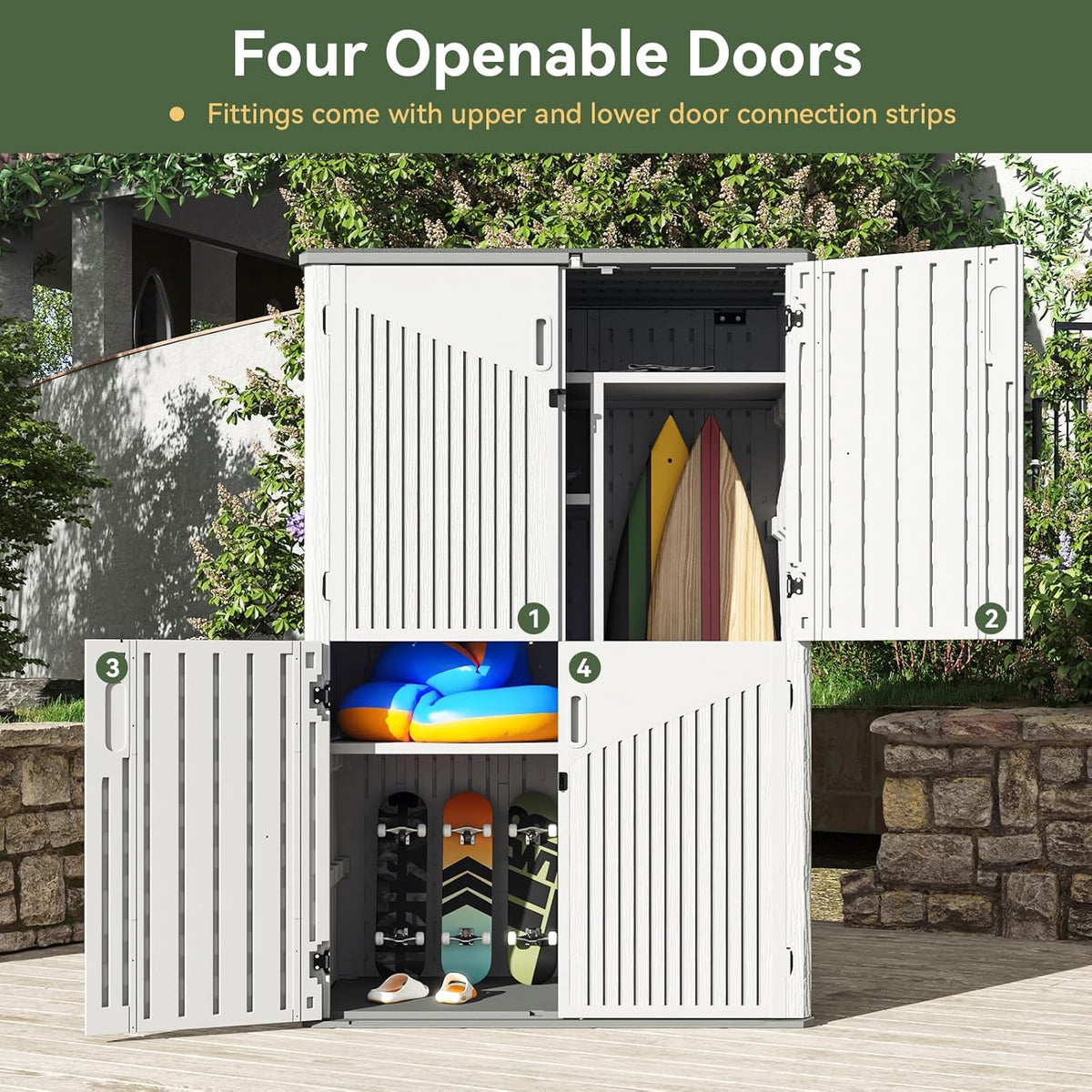 Aoxun Outdoor Storage Shed, 64 Cu.Ft Vertical Storage Sheds Outdoor with Floor, Outdoor Waterproof Storage Cabinet for Garage Storage, Pool Storage, Bike Shed, Garden Shed (White)