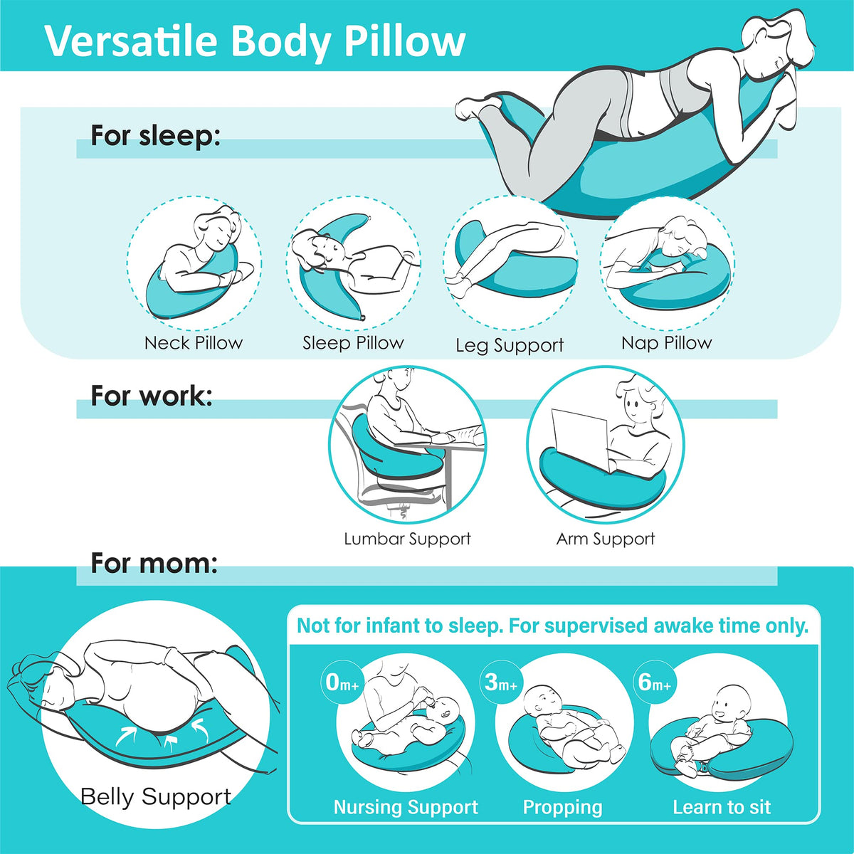 BYRIVER 43" Mint Green Cooling Side Sleeping Body Pillow for Adults Women Men, Contour Curved J Shaped Hugging Pillow for Pregnancy Belly Leg Knee Support (XL)