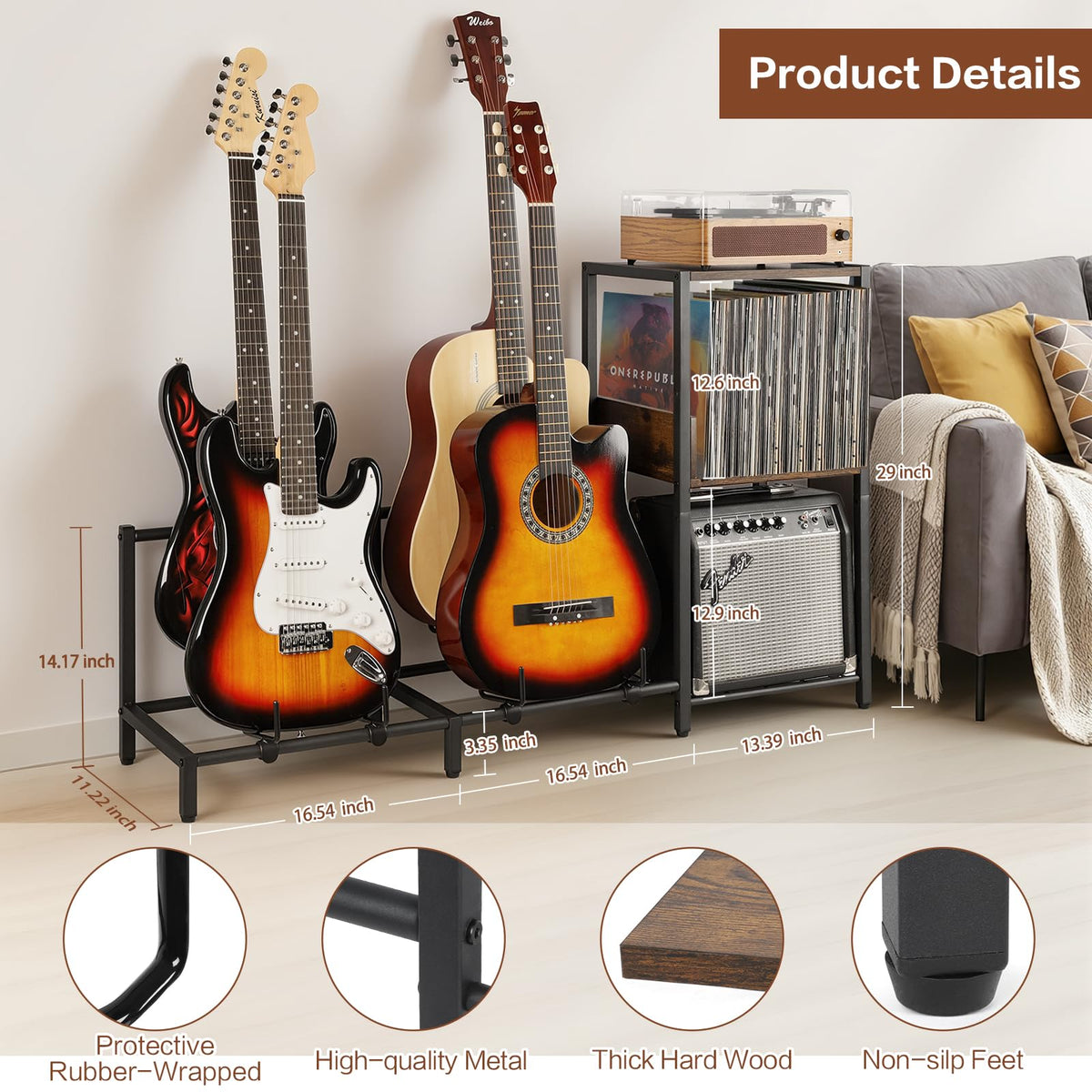 Bikoney Guitar Stand Floor for Multiple Guitars with Amp Stand