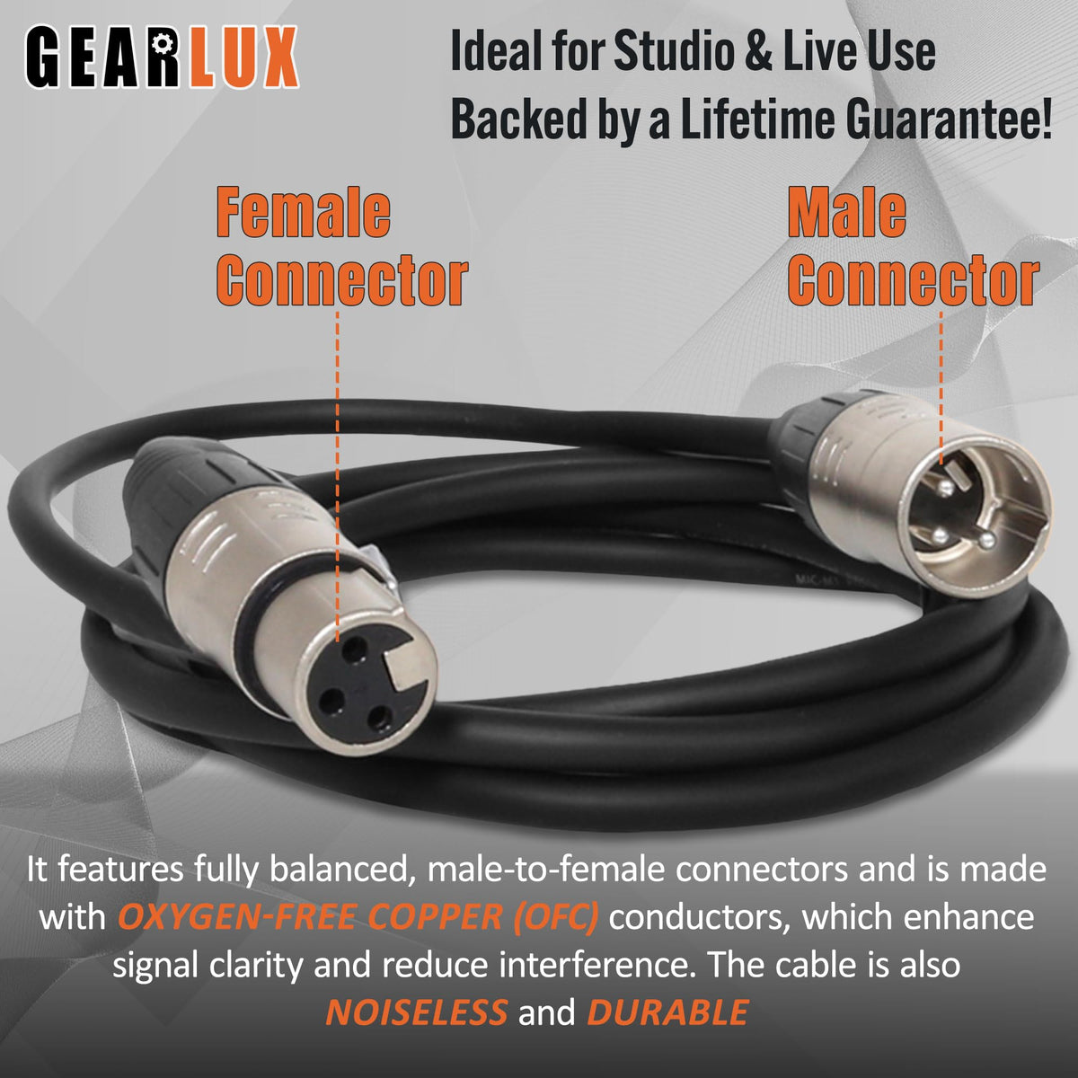 Gearlux DMX Cable, 3 Pin, Male to Female, 100 Feet - 2 Pack