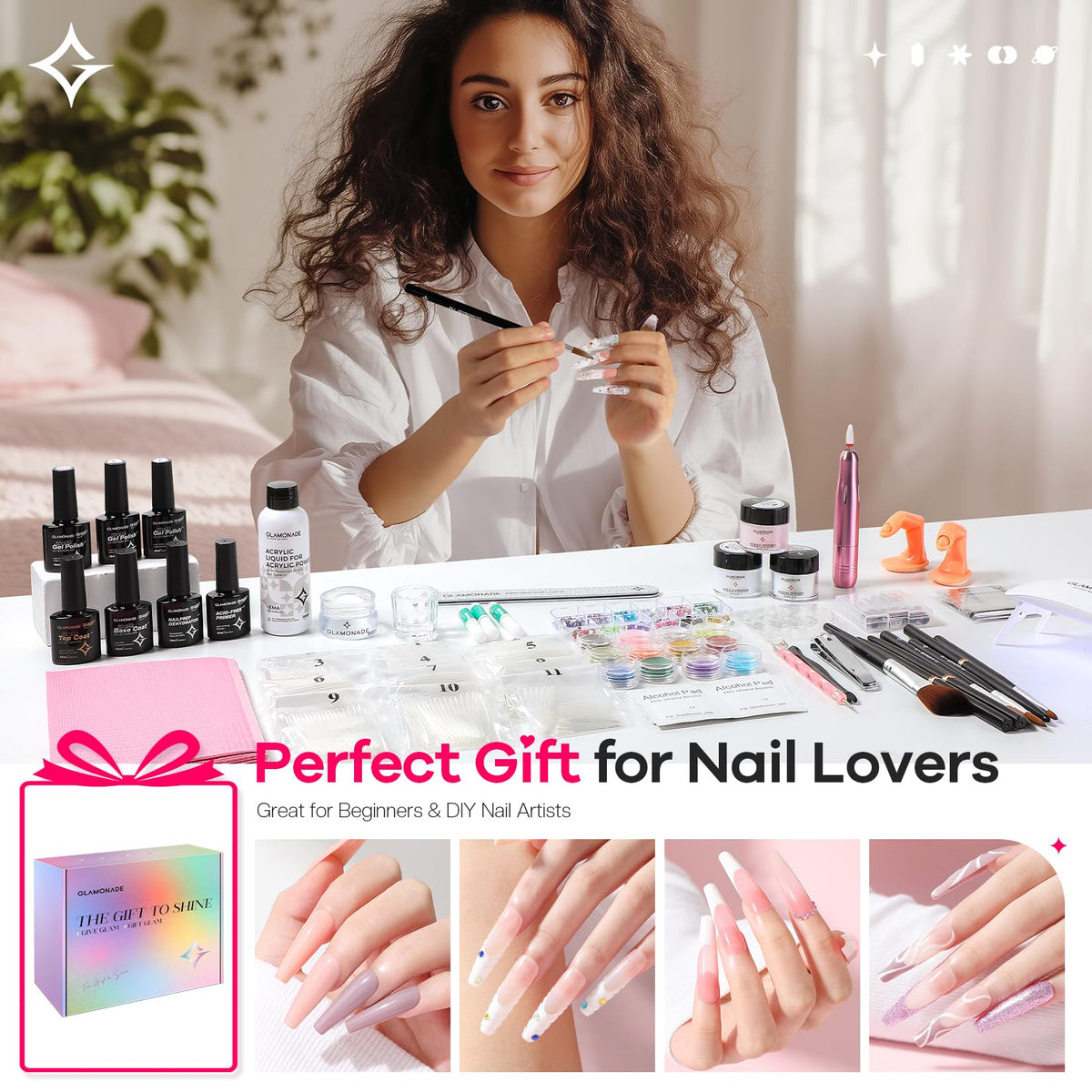 Glamonade Acrylic Nail Kit for Beginners: Prep to Finish Home Practice DIY