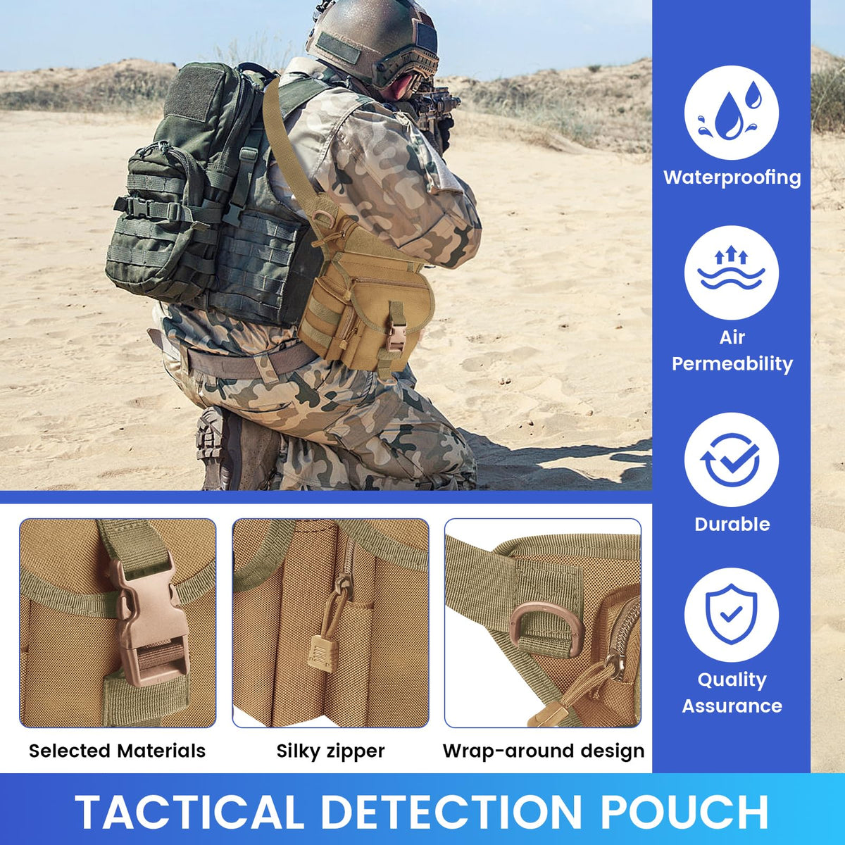Metal Detecting Waist Bag, Drop Leg Bags, Waterproof Metal Detector Tool Bag, for Outdoor Metal Detector Accessory (Tan)