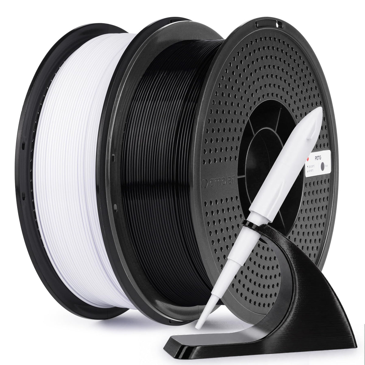 AMOLEN PETG 3D Printer Filament 1.75mm, High-Speed, 2KG Black+White Bundle