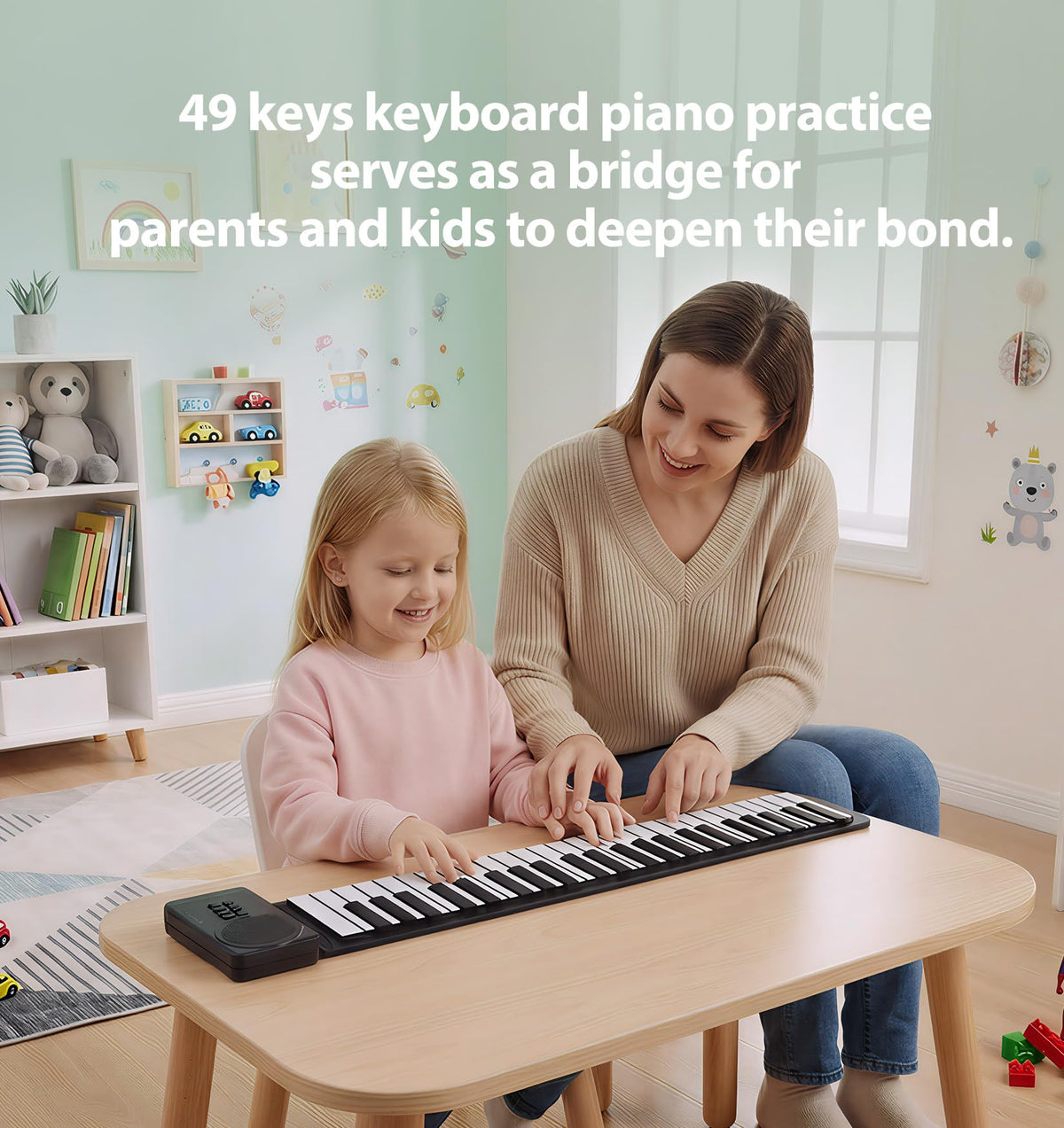MARVTOWN 49Key Roll Up Digital Piano Keyboard,Portable Foldable Electronic Piano with speaker,earphones,8 Tones,6 Demo Songs,Rechargeable Flexible musical keyboard for Beginners&Kids(Black&White)