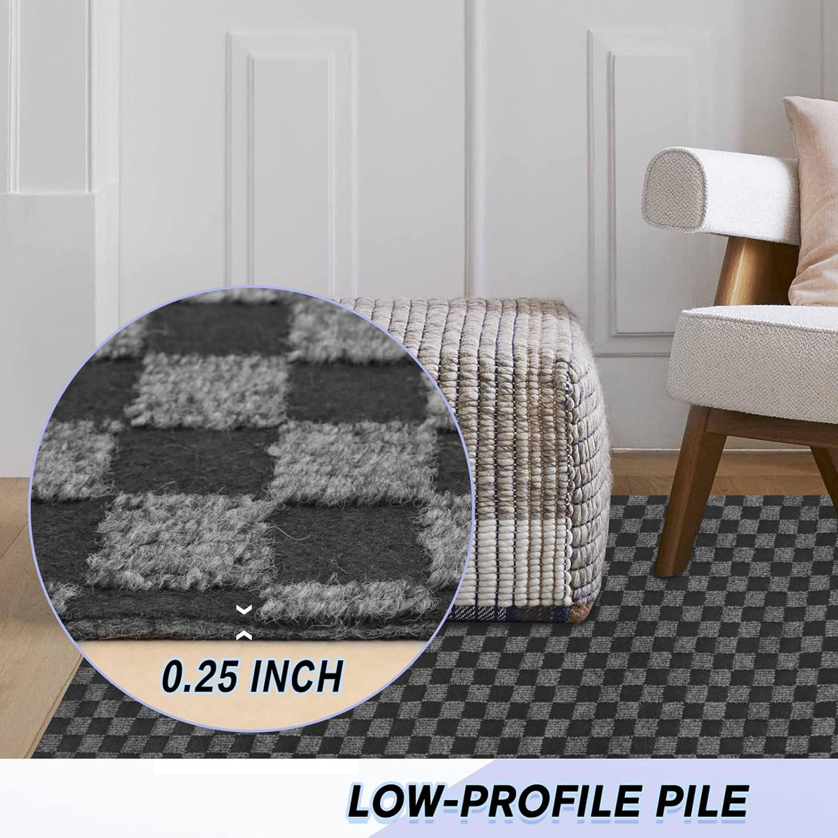 Custom Size Backed Non-Slip Area Rugs Runner, Easy Clean, Waterproof Runner Rugs for Hallway Entryway, Kitchen, Laundry, 2FT x 58FT, Gray Checkered