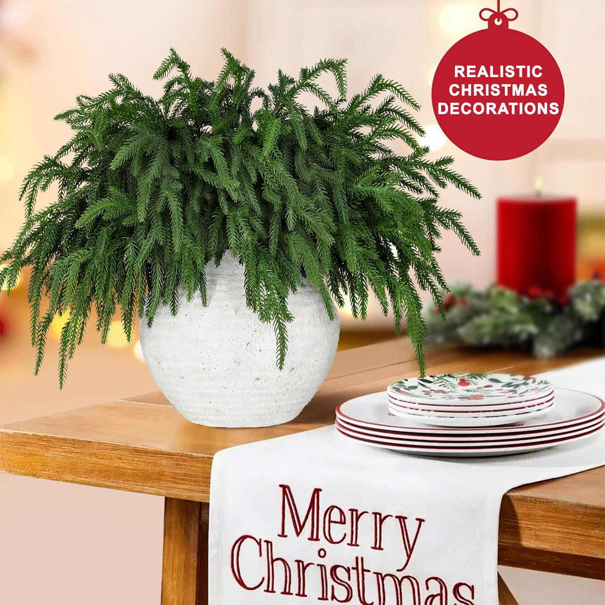 LZNPA 12 Pcs Realistic Christmas Pine Branches Natural Droopy Soft Bendable